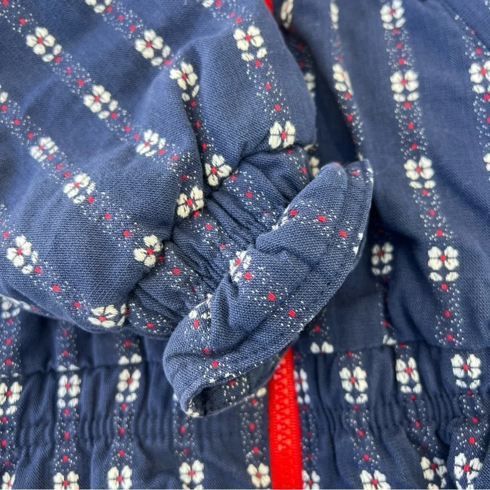 Oshkosh Vintage 90s Hooded Coat Jacket Kids 4T Blue Floral Fleece Lined